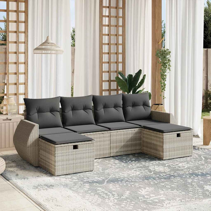 sofasæt til haven 6 dele med hynder polyrattan lysegrå