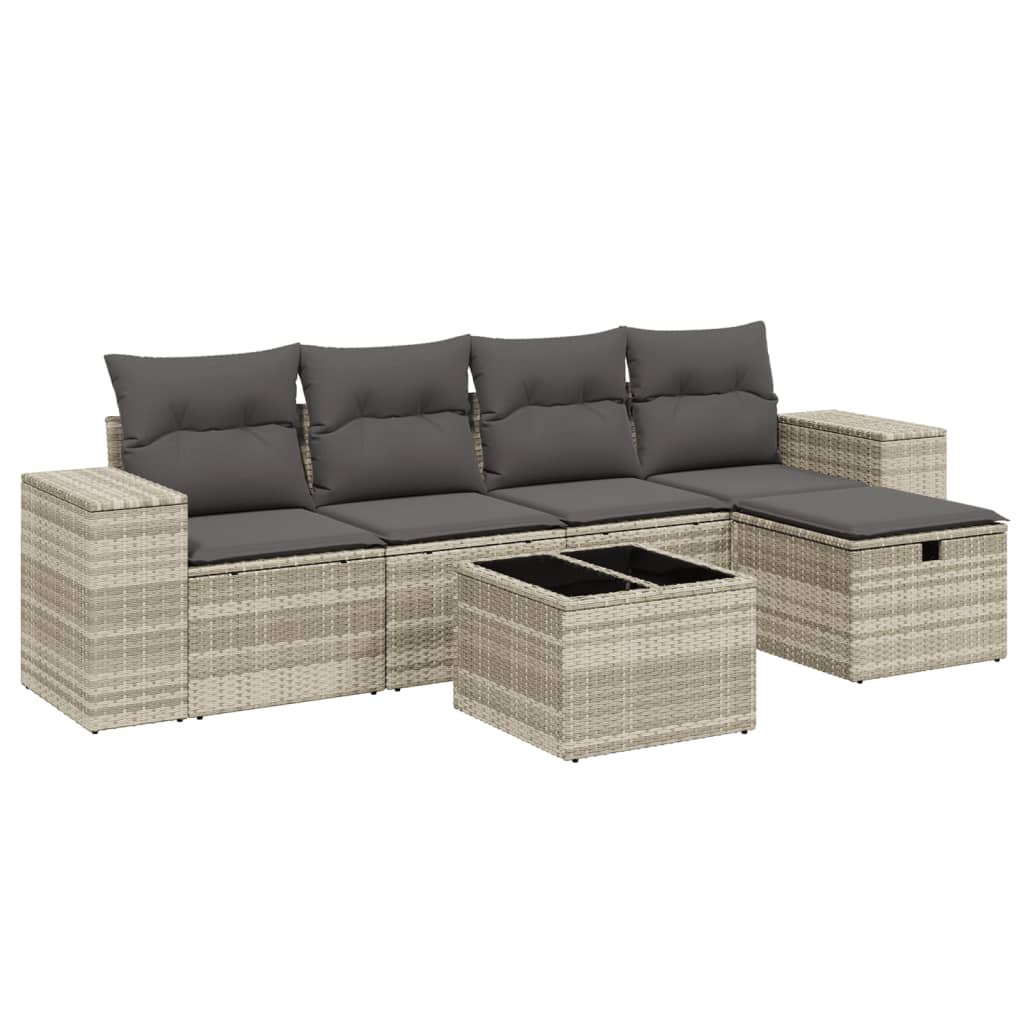 sofasæt til haven 6 dele med hynder polyrattan lysegrå