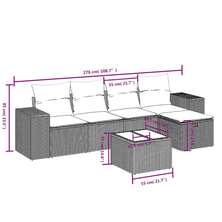 sofasæt til haven 6 dele med hynder polyrattan lysegrå