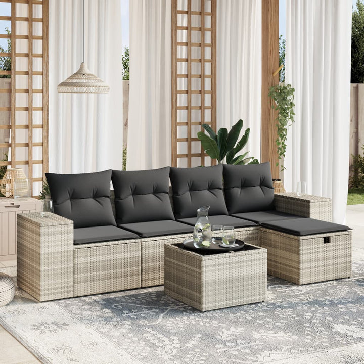 sofasæt til haven 6 dele med hynder polyrattan lysegrå