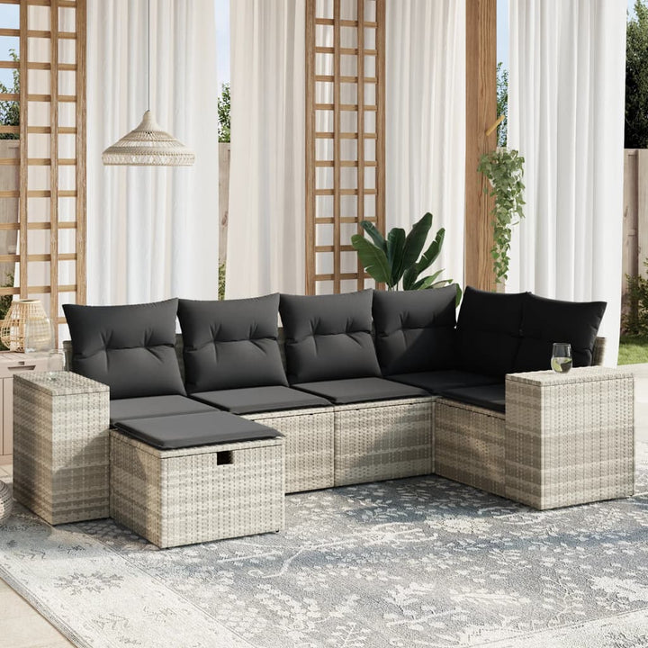 sofasæt til haven 6 dele med hynder polyrattan lysegrå