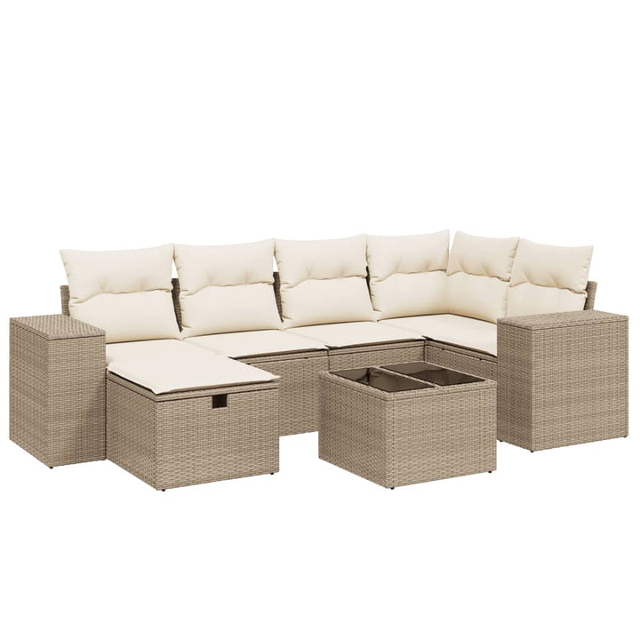 sofasæt til haven 7 dele med hynder polyrattan beige