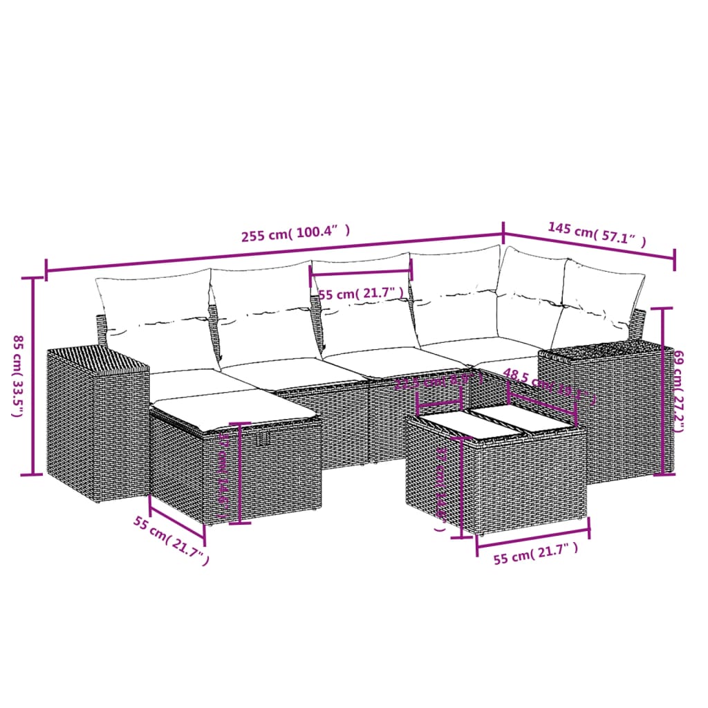 sofasæt til haven 7 dele med hynder polyrattan beige