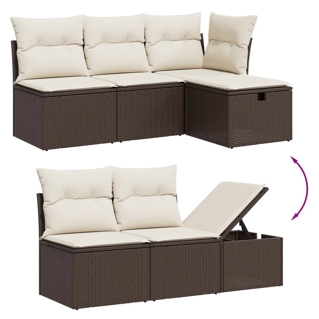 sofasæt til haven 7 dele med hynder polyrattan brun