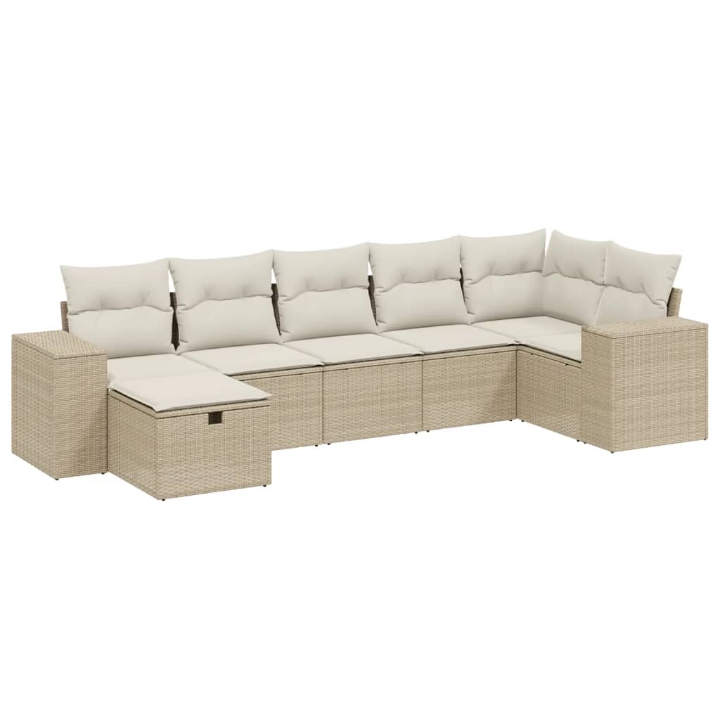 sofasæt til haven 7 dele med hynder polyrattan beige