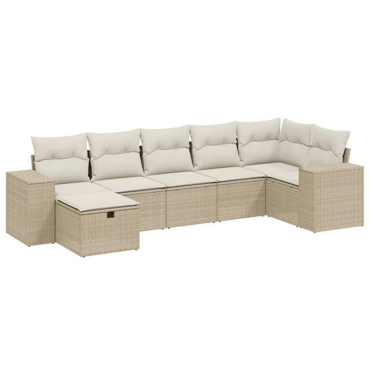 sofasæt til haven 7 dele med hynder polyrattan beige