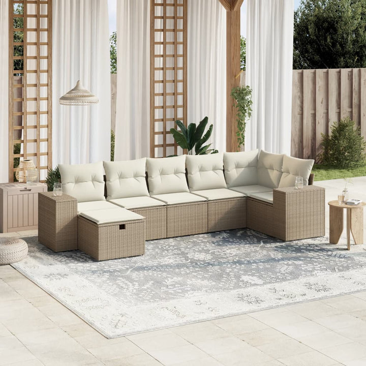 sofasæt til haven 7 dele med hynder polyrattan beige