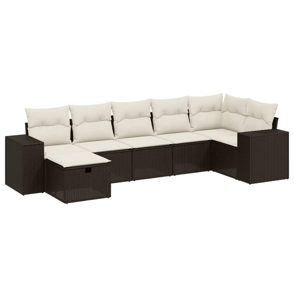 sofasæt til haven 7 dele med hynder polyrattan brun