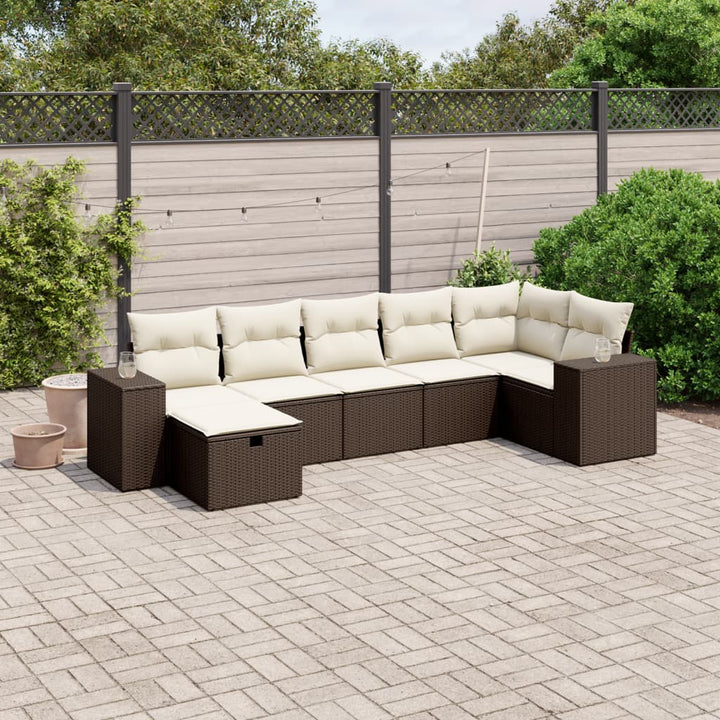 sofasæt til haven 7 dele med hynder polyrattan brun
