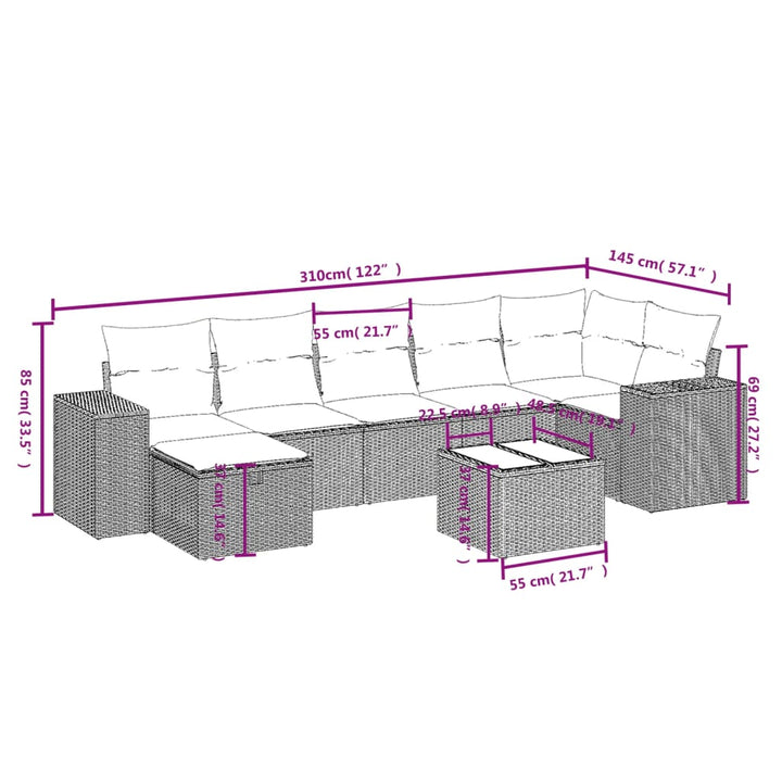 sofasæt til haven 8 dele med hynder polyrattan beige