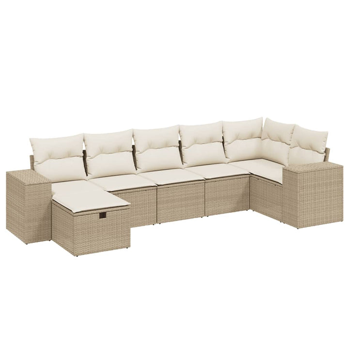 sofasæt til haven 7 dele med hynder polyrattan beige