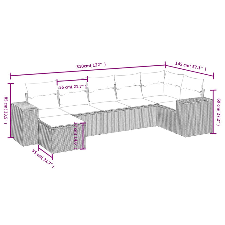 sofasæt til haven 7 dele med hynder polyrattan beige
