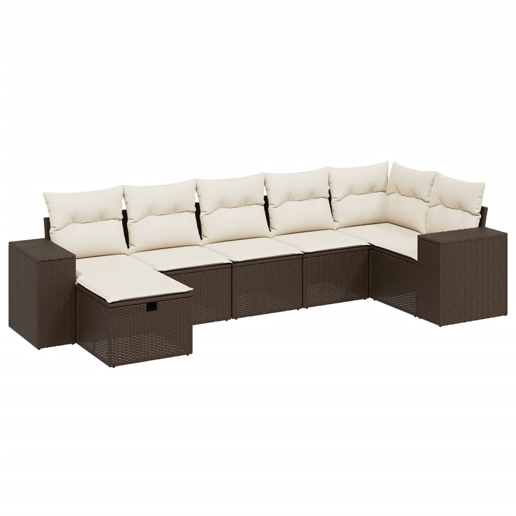 sofasæt til haven 7 dele med hynder polyrattan brun