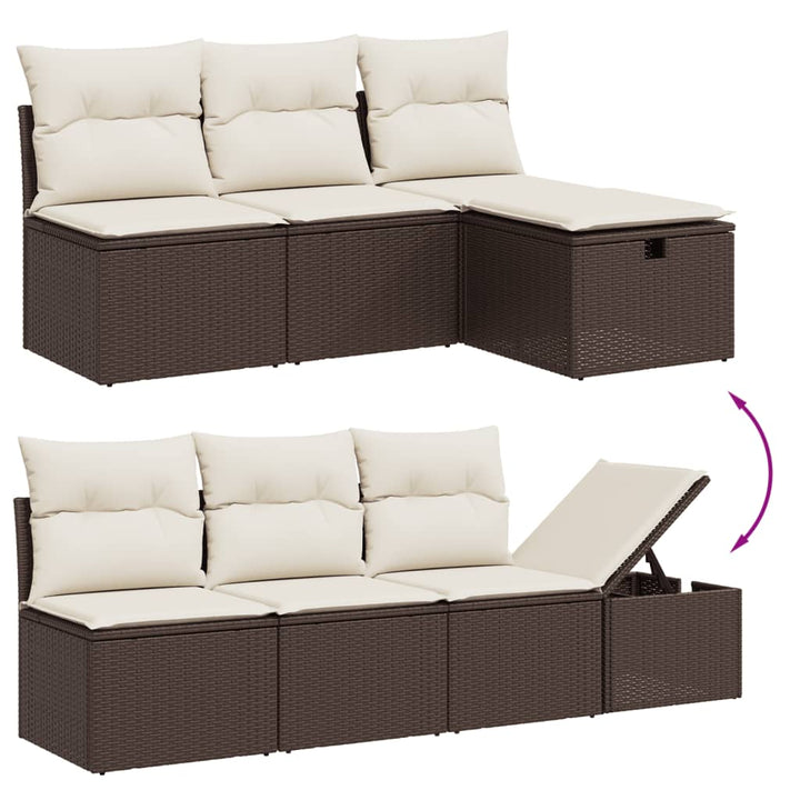 sofasæt til haven 7 dele med hynder polyrattan brun