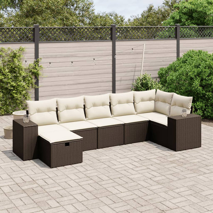 sofasæt til haven 7 dele med hynder polyrattan brun