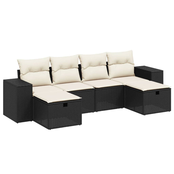 sofasæt til haven 6 dele med hynder polyrattan sort