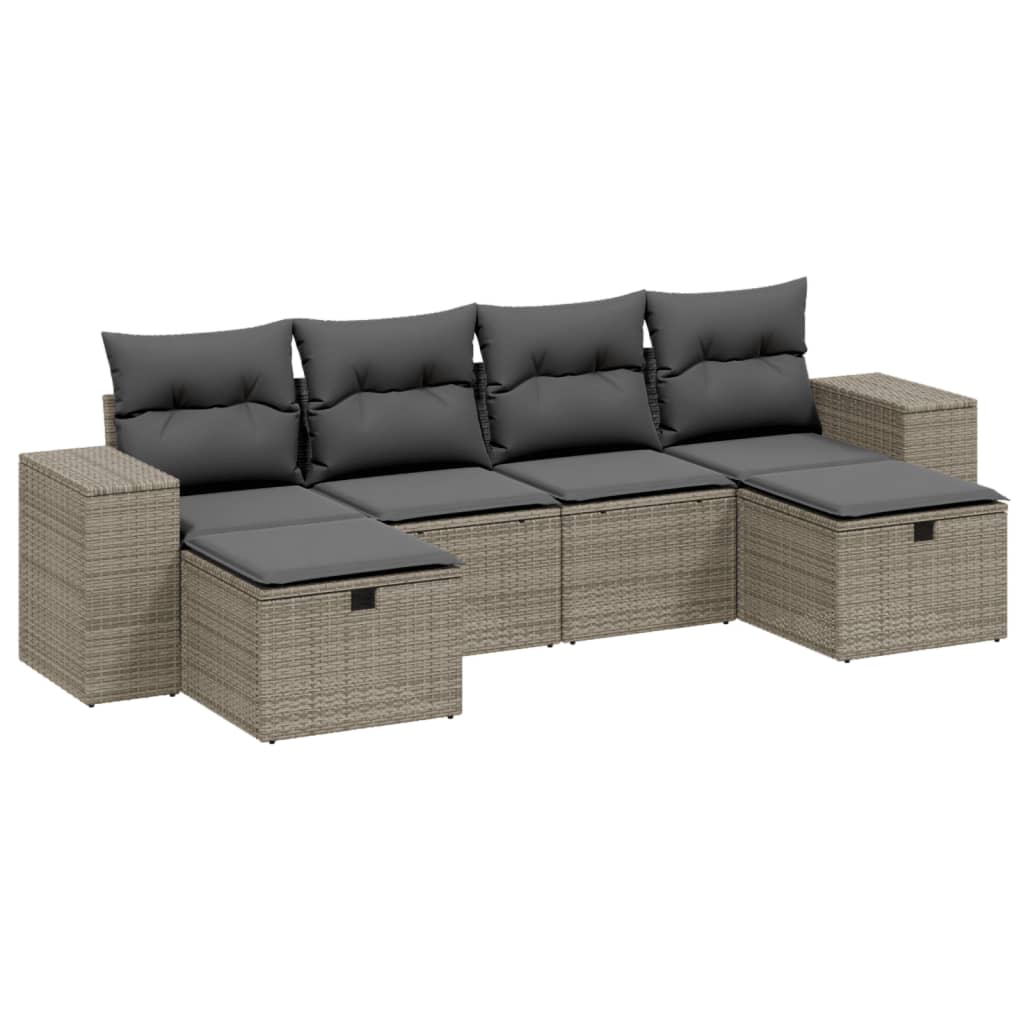 sofasæt til haven 6 dele med hynder polyrattan lysegrå
