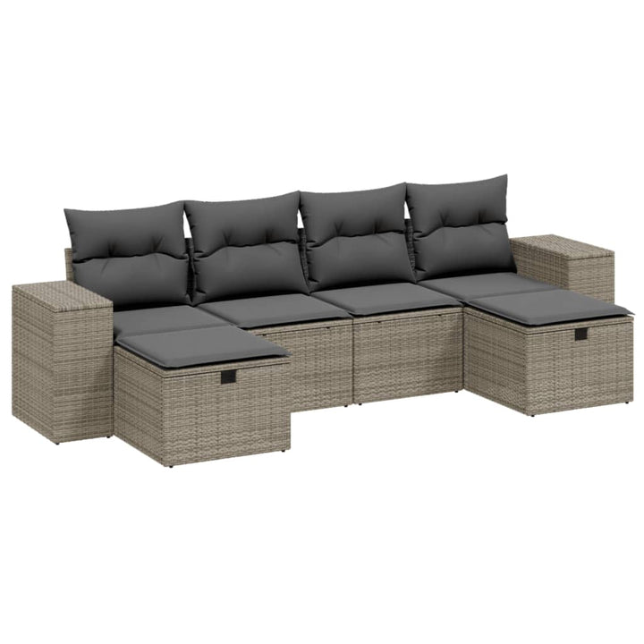 sofasæt til haven 6 dele med hynder polyrattan lysegrå
