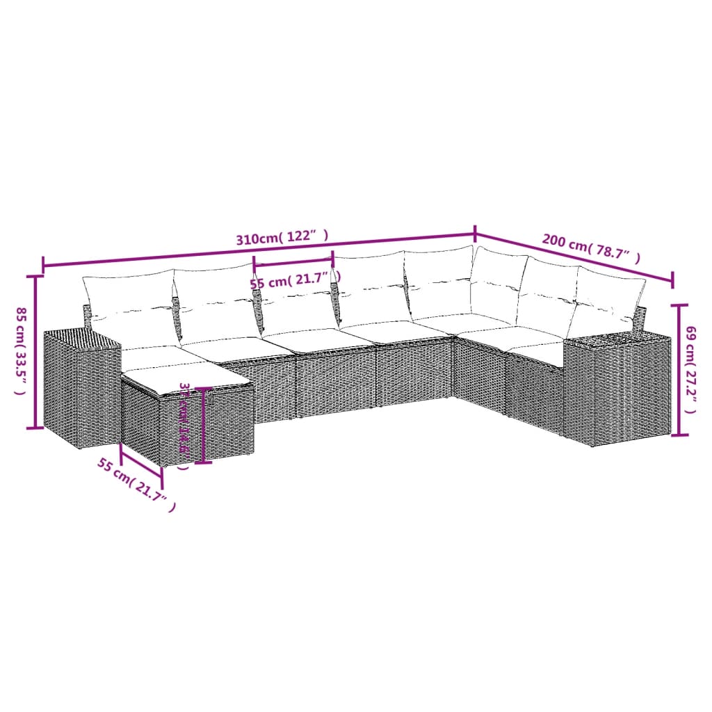 sofasæt til haven 8 dele med hynder polyrattan beige