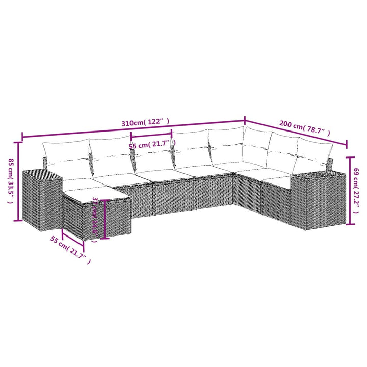 sofasæt til haven 8 dele med hynder polyrattan beige