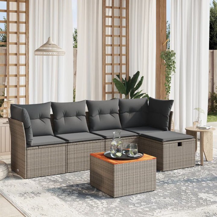 sofasæt til haven 6 dele med hynder polyrattan grå