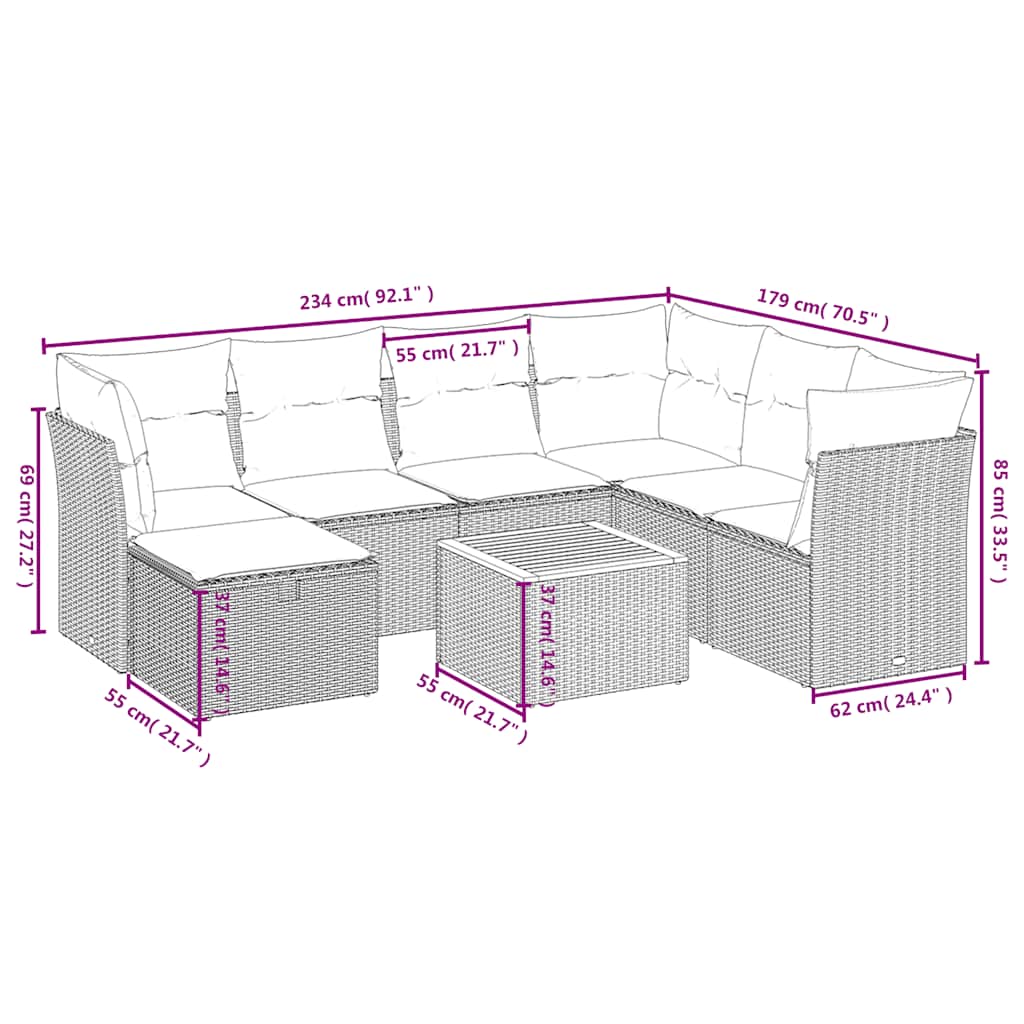sofasæt til haven 8 dele med hynder polyrattan beige