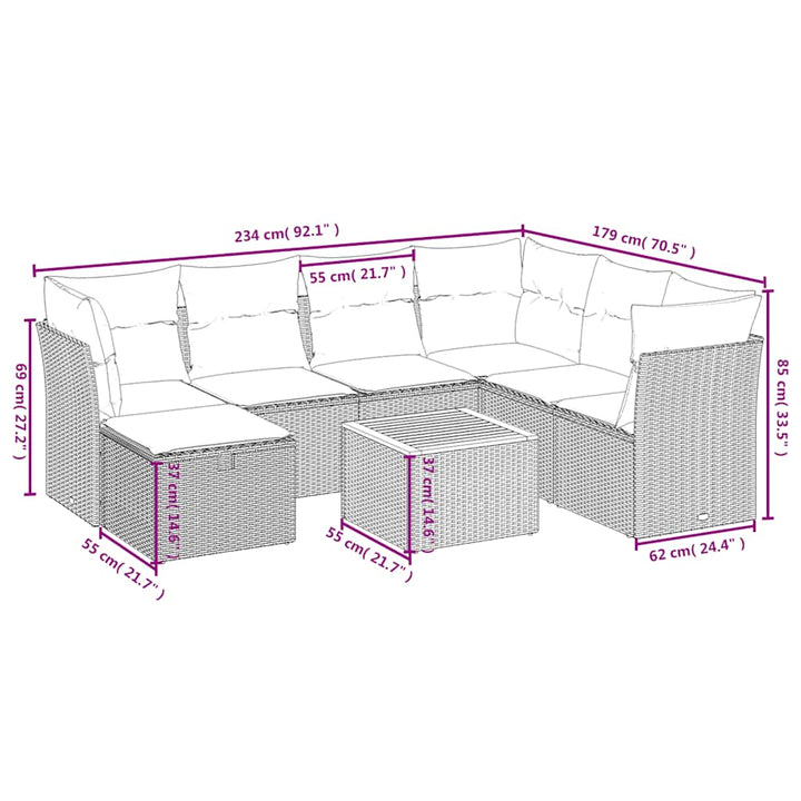 sofasæt til haven 8 dele med hynder polyrattan beige