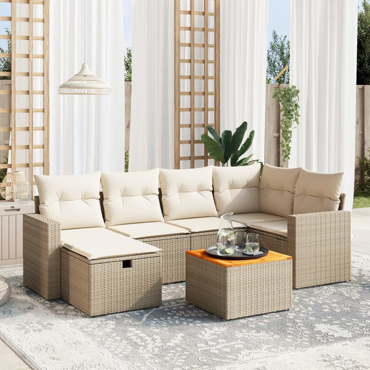 sofasæt til haven 7 dele med hynder polyrattan beige