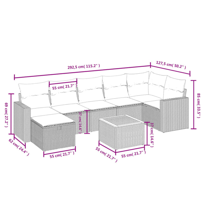 sofasæt til haven 8 dele med hynder polyrattan beige