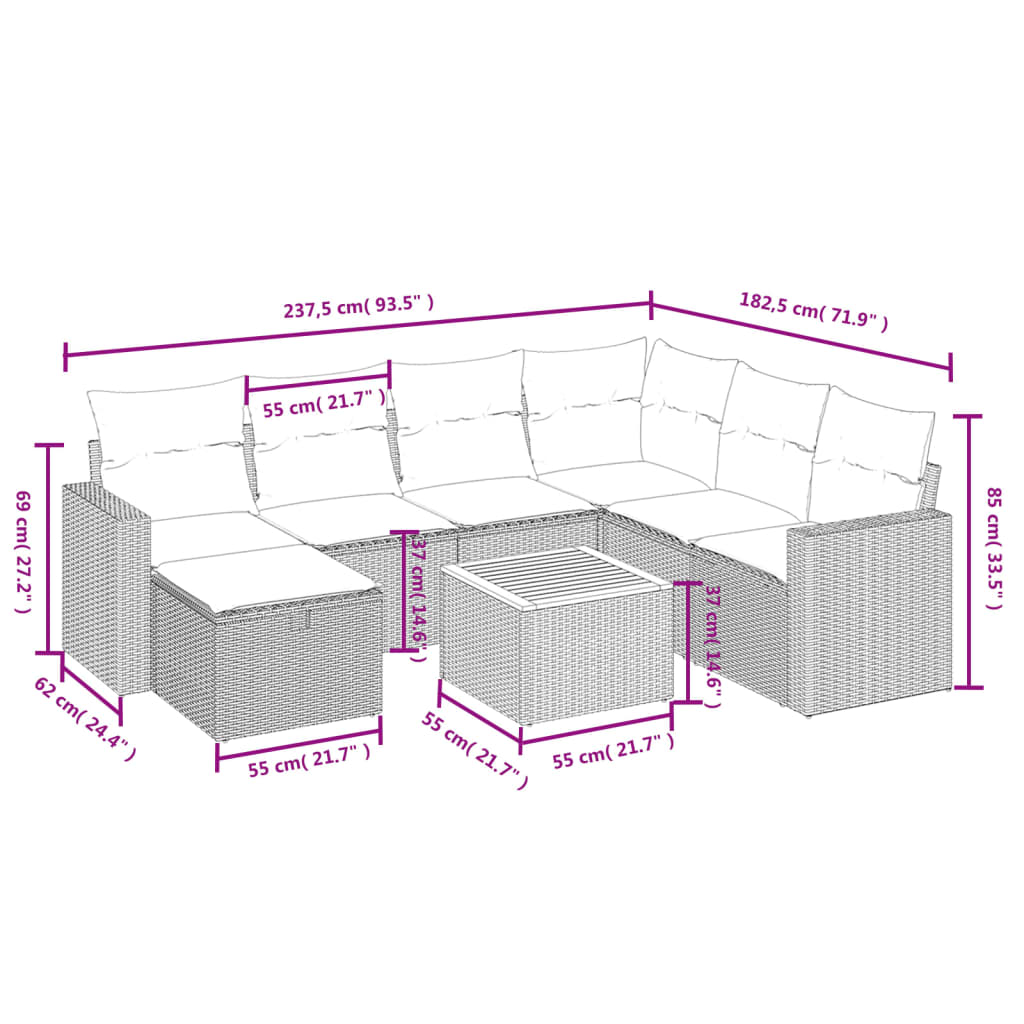 sofasæt til haven 8 dele med hynder polyrattan beige