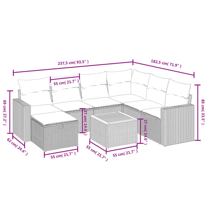 sofasæt til haven 8 dele med hynder polyrattan beige