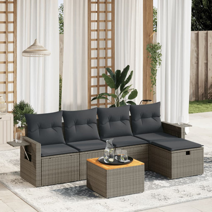 sofasæt til haven 6 dele med hynder polyrattan grå