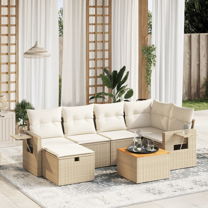 sofasæt til haven 7 dele med hynder polyrattan beige