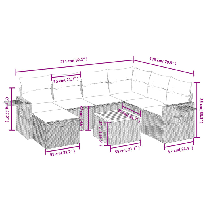 sofasæt til haven 8 dele med hynder polyrattan beige