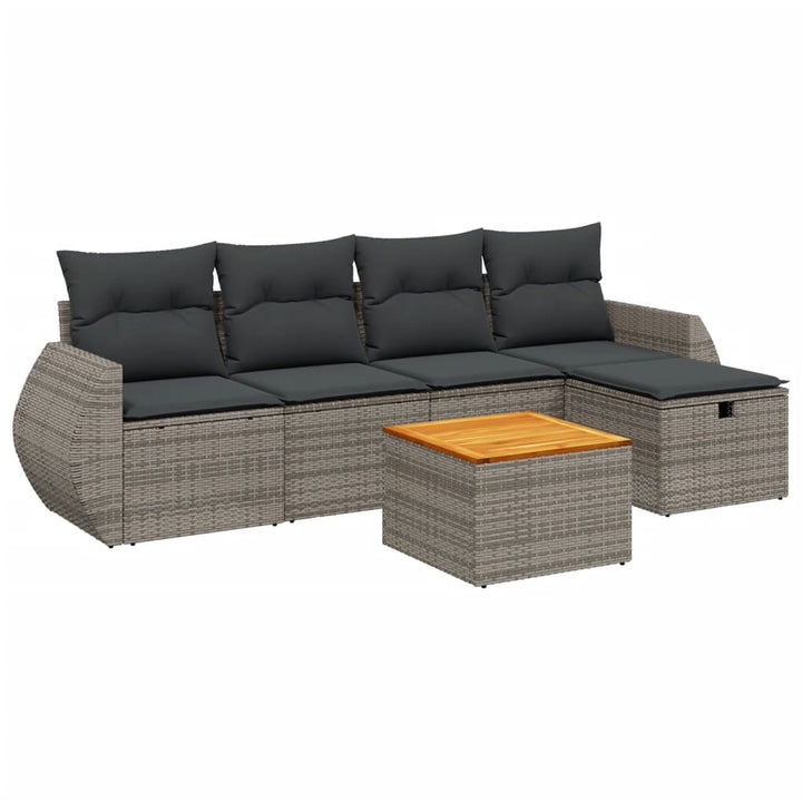 sofasæt til haven 6 dele med hynder polyrattan grå