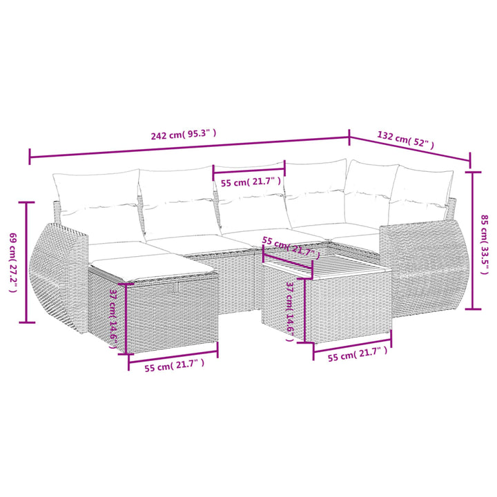 sofasæt til haven 7 dele med hynder polyrattan beige