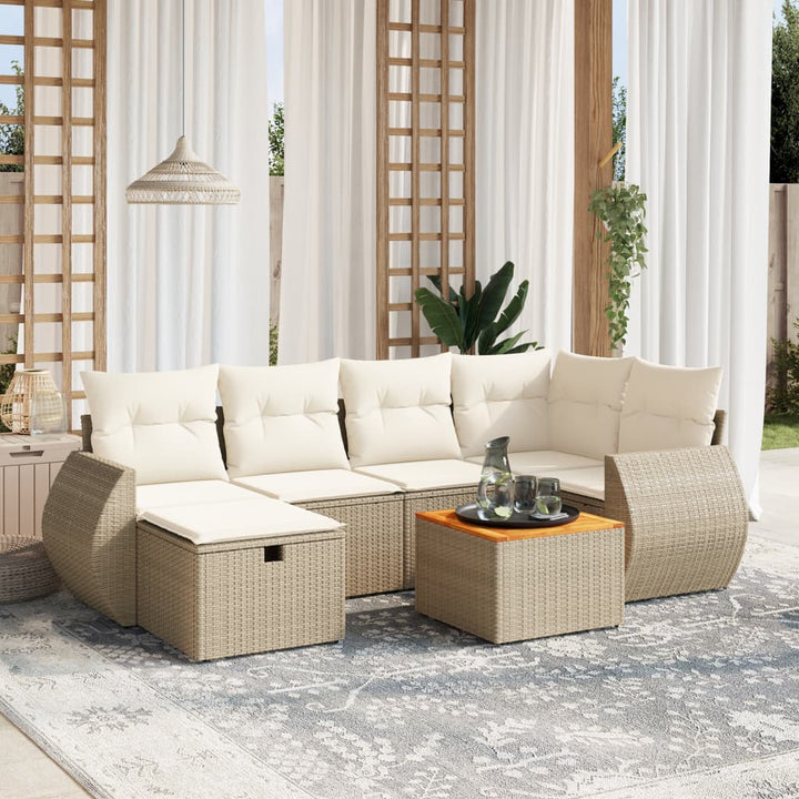 sofasæt til haven 7 dele med hynder polyrattan beige