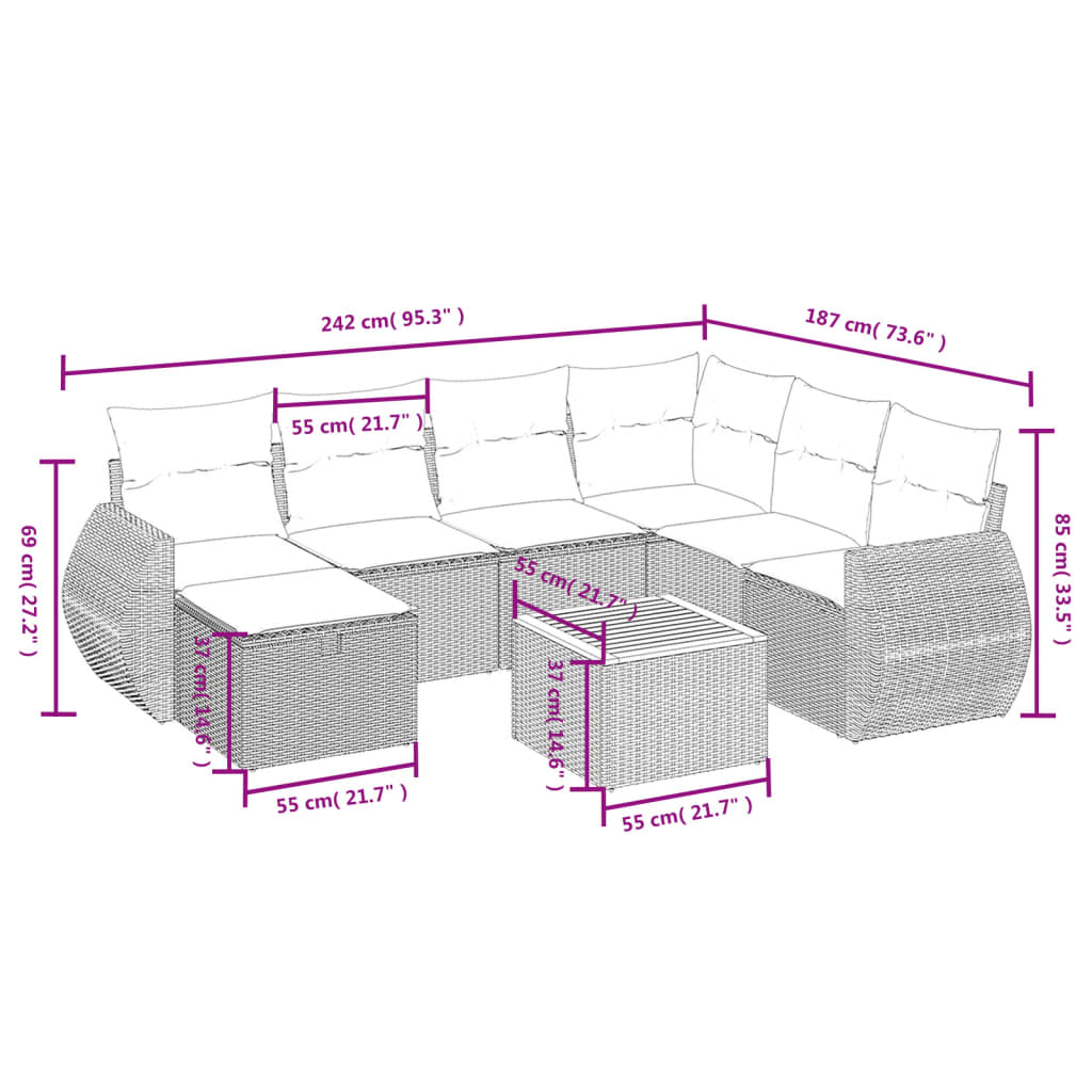 sofasæt til haven 8 dele med hynder polyrattan beige
