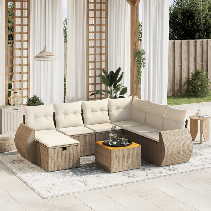 sofasæt til haven 8 dele med hynder polyrattan beige