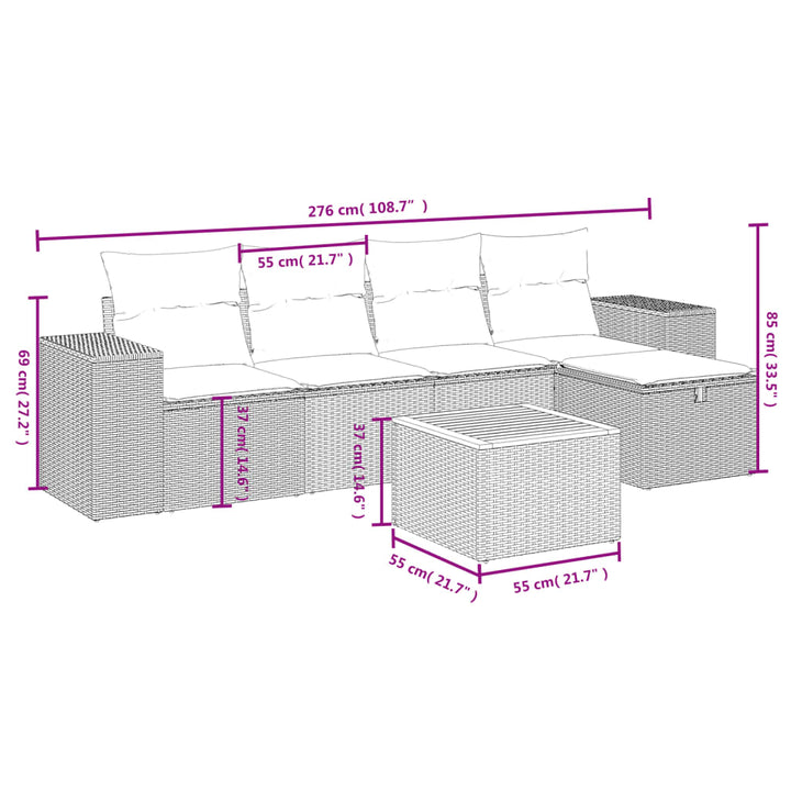 sofasæt til haven 6 dele med hynder polyrattan sort
