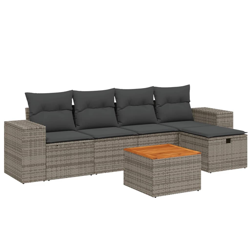 sofasæt til haven 6 dele med hynder polyrattan grå