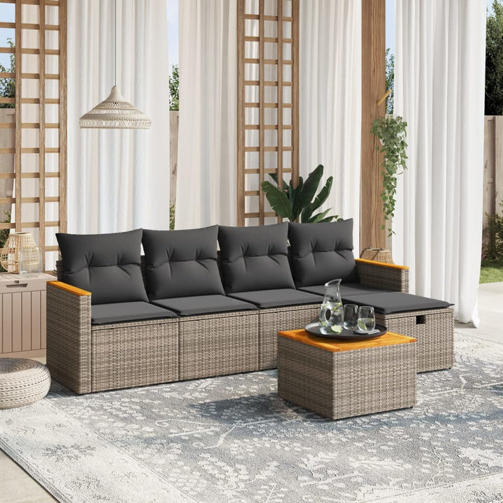 sofasæt til haven 6 dele med hynder polyrattan grå