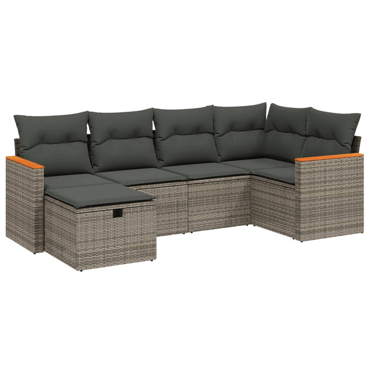 sofasæt til haven 6 dele med hynder polyrattan grå