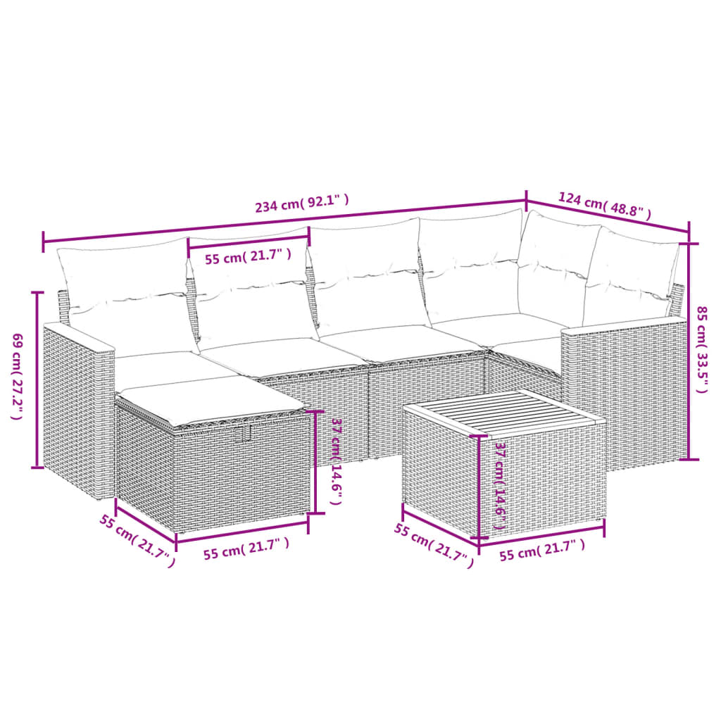 sofasæt til haven 7 dele med hynder polyrattan beige