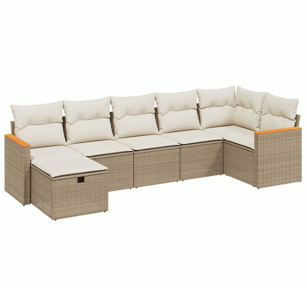 sofasæt til haven 7 dele med hynder polyrattan beige
