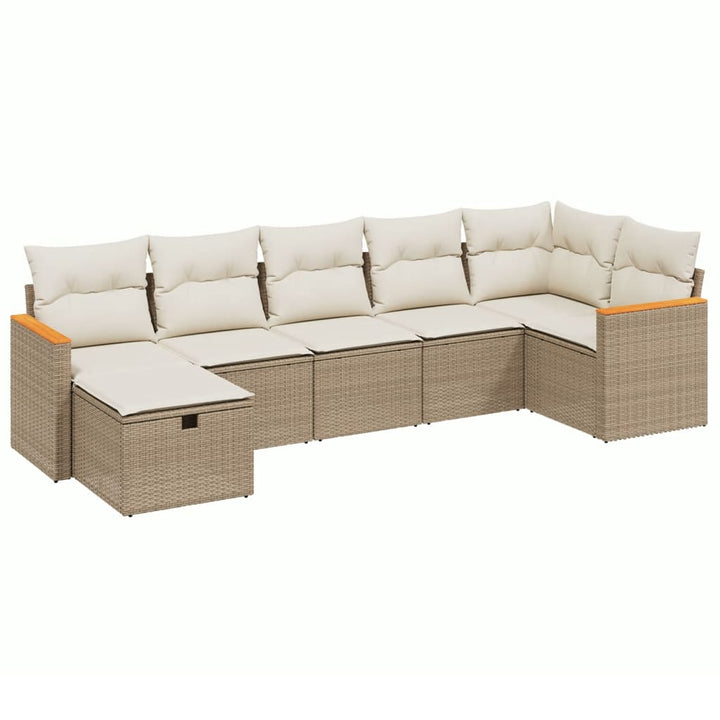 sofasæt til haven 7 dele med hynder polyrattan beige