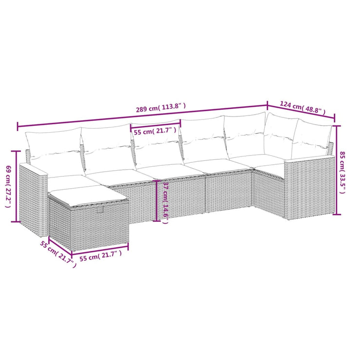 sofasæt til haven 7 dele med hynder polyrattan beige