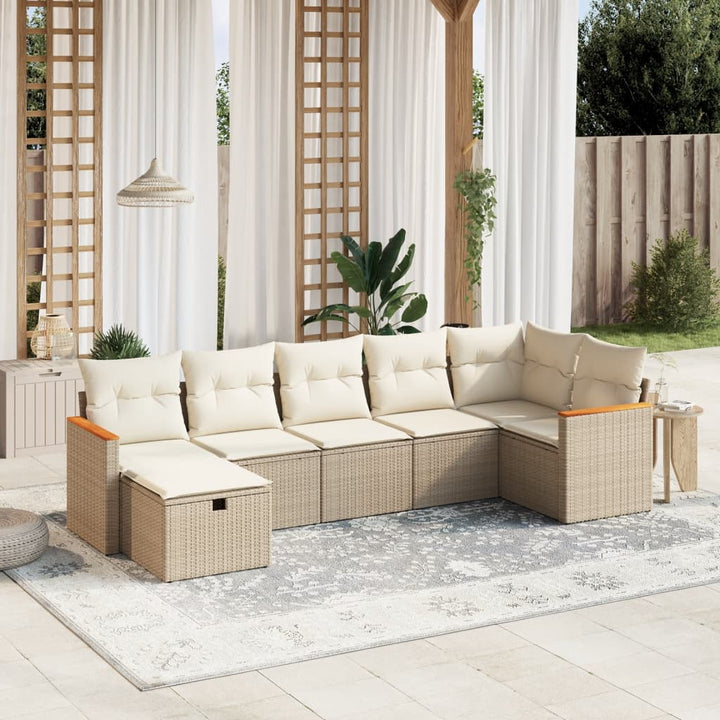 sofasæt til haven 7 dele med hynder polyrattan beige