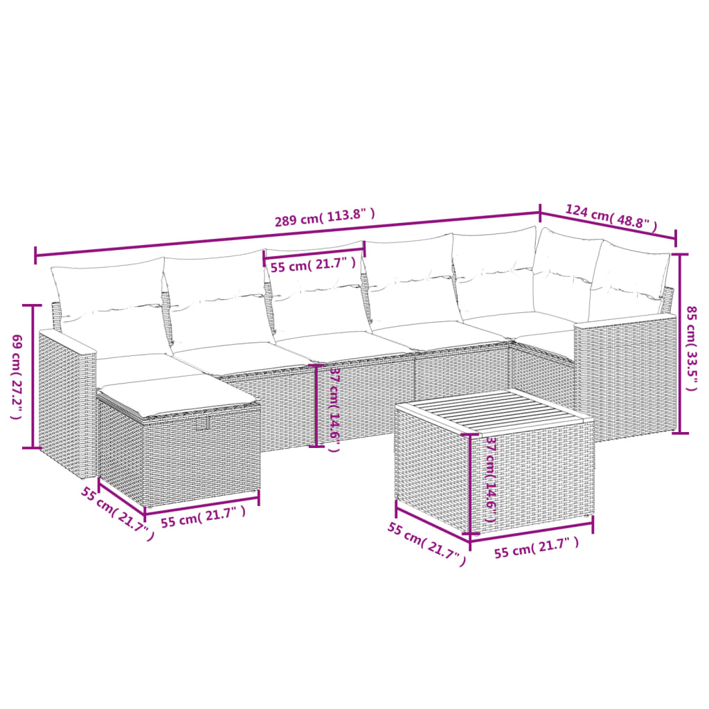 sofasæt til haven 8 dele med hynder polyrattan beige