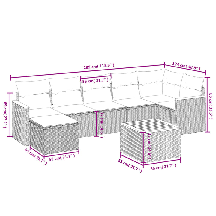sofasæt til haven 8 dele med hynder polyrattan beige